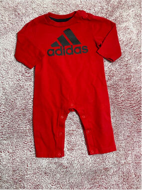 Baby Adidas Bodysuit pants romper 9 Months Red Black Long Sleeve